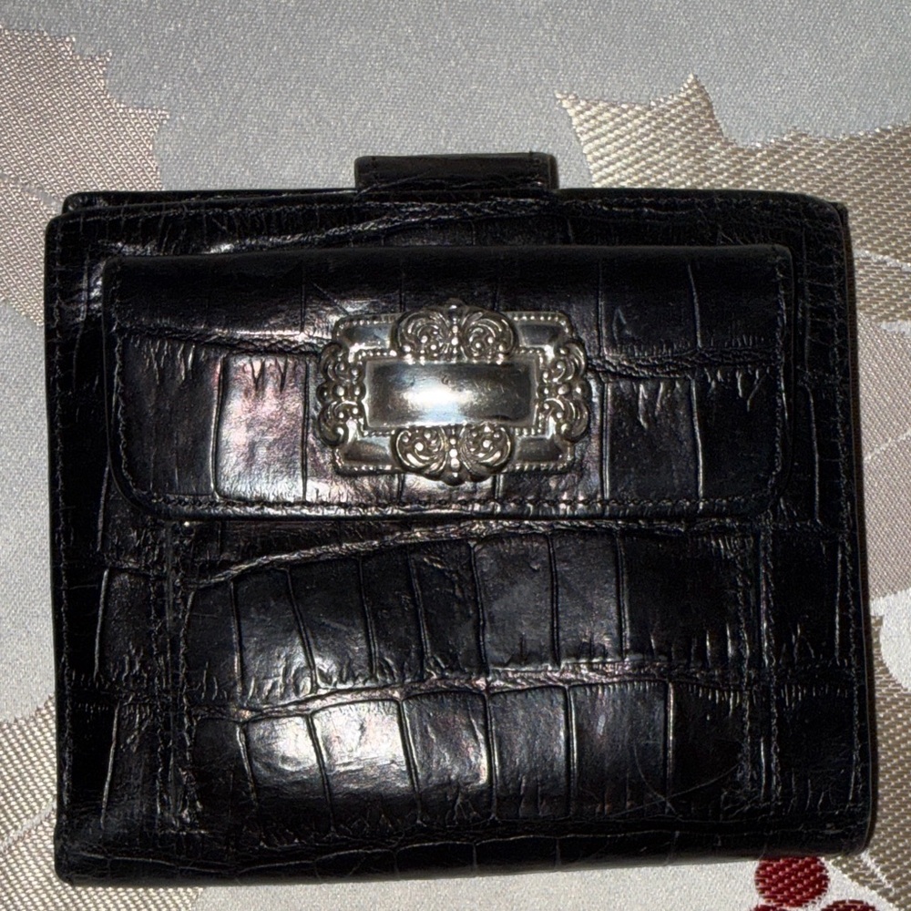 Brighton Black Crocodile Embossed Wallet with Silver Clasp